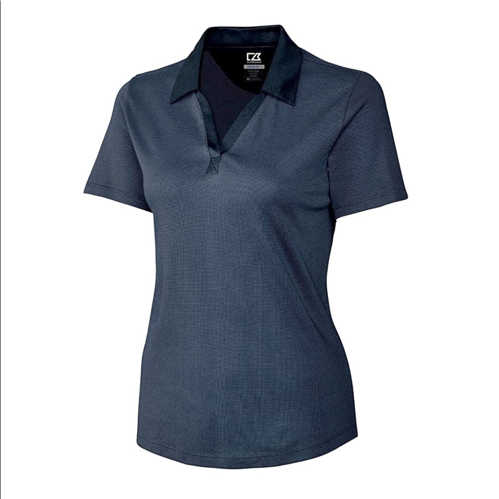 Cutter & Buck drytec navy blue v-neck collared short sleeve polo shirt